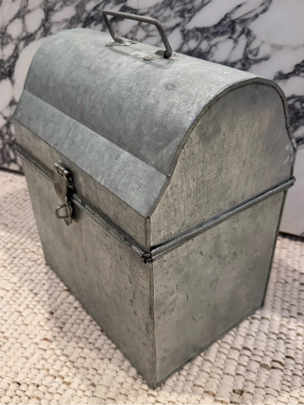 Vintage Galvanized Metal Dome Lunch Box Storage Chest Trunk 10.5x7.5x13